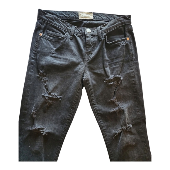 Current/Elliott Black Distressed Ankle Skinny Jeans Edgy Stretch Inseam Size 30 - Picture 2 of 7